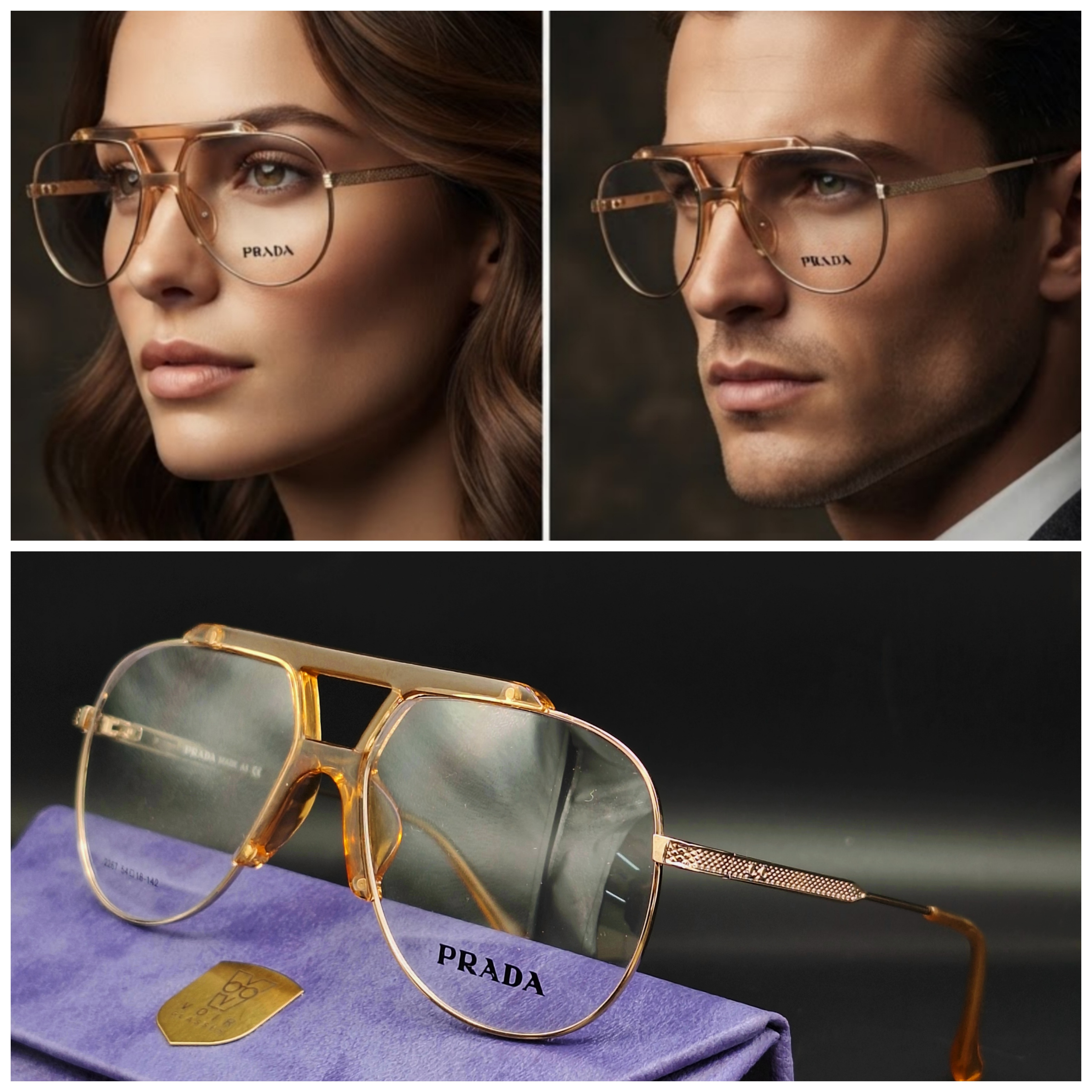 عینک طبی یونیسکس از برند PRADA با بدنه فلزی به همراه آبکاری درجه یک 👌 کیفیت MASTER به همراه پکیج کامل ( با امکان سفارش ساخت عدسی با نمره چشم شما ) کد PR2001